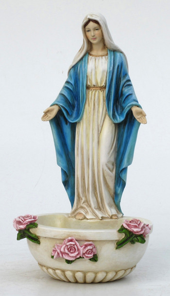 Painted Our Lady Of Grace Holy Water Font - 7.5"