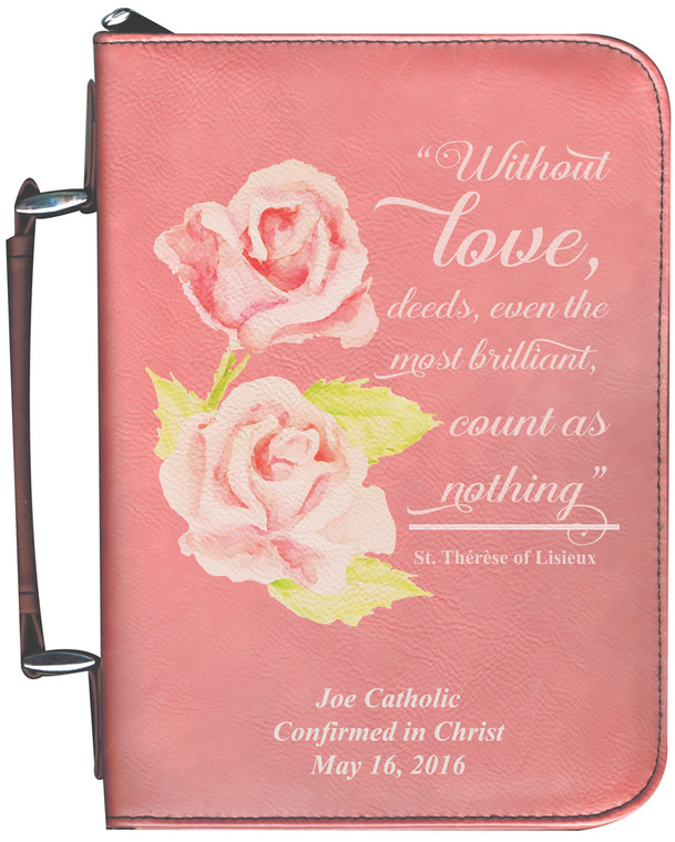 Personalized Bible Cover with St. Therese Rose Graphic - Rose