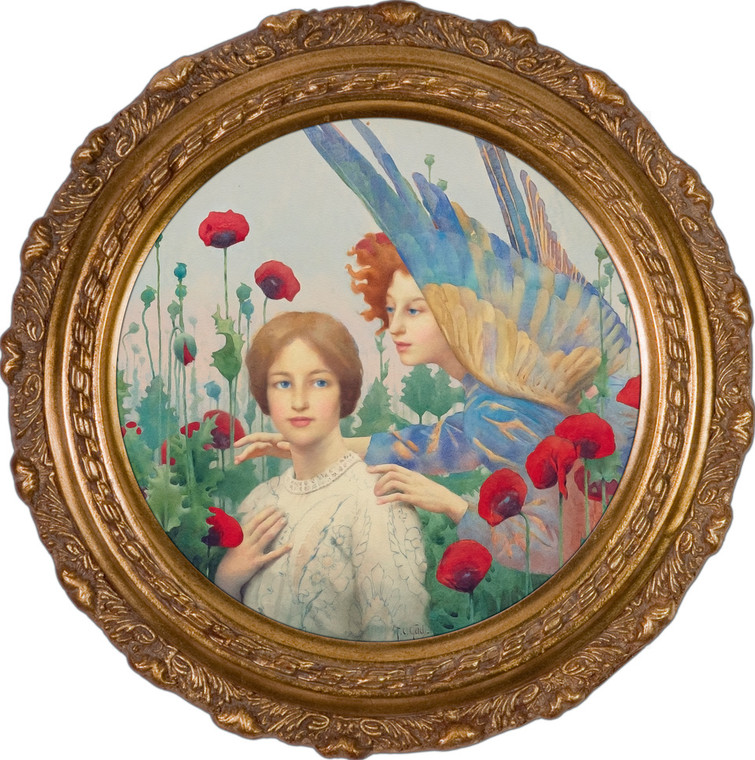 The Message by Thomas Cooper Gotch - Round Framed Canvas