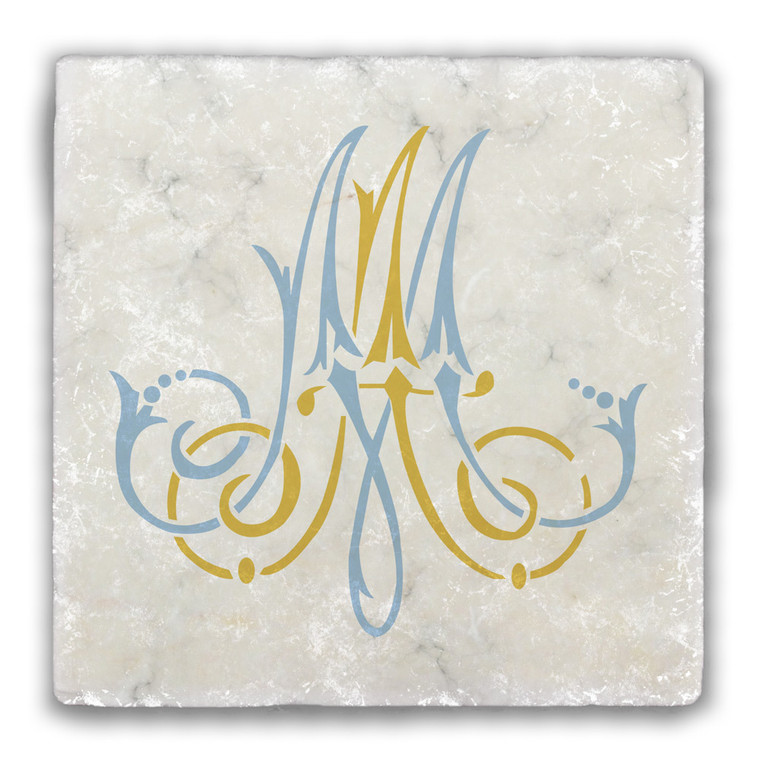 Ornate Marian Symbol Tumbled Stone Tile