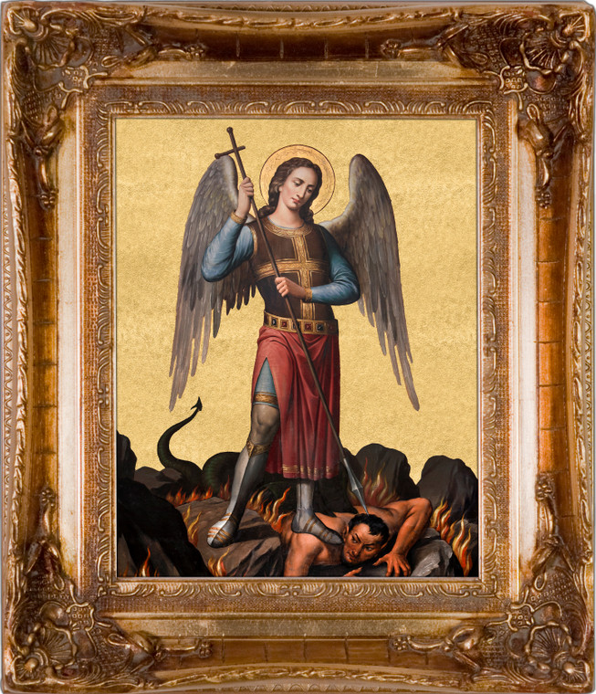 Warehouse Find: St. Michael the Archangel - Ornate Museum Framed Canvas - Gold