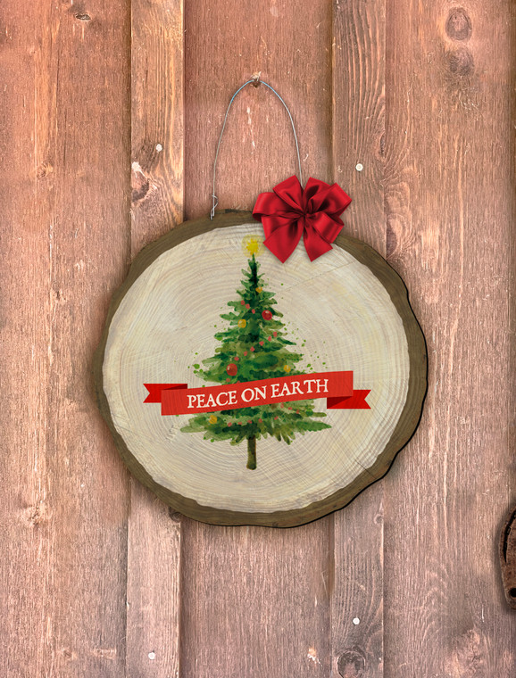 "Peace On Earth" Christmas Tree Log End Door Hanger