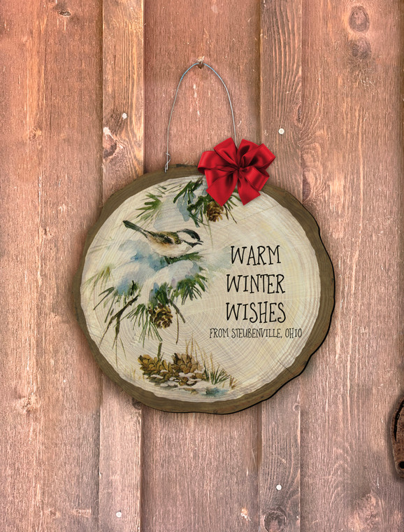 "Warm Winter Wishes (Steubenville)" Log End Door Hanger