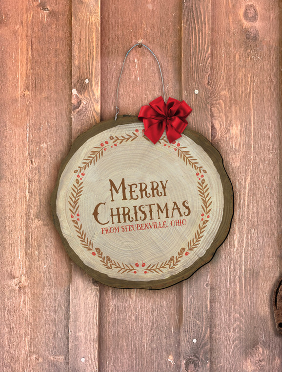 "Merry Christmas from Steubenville" Log End Door Hanger