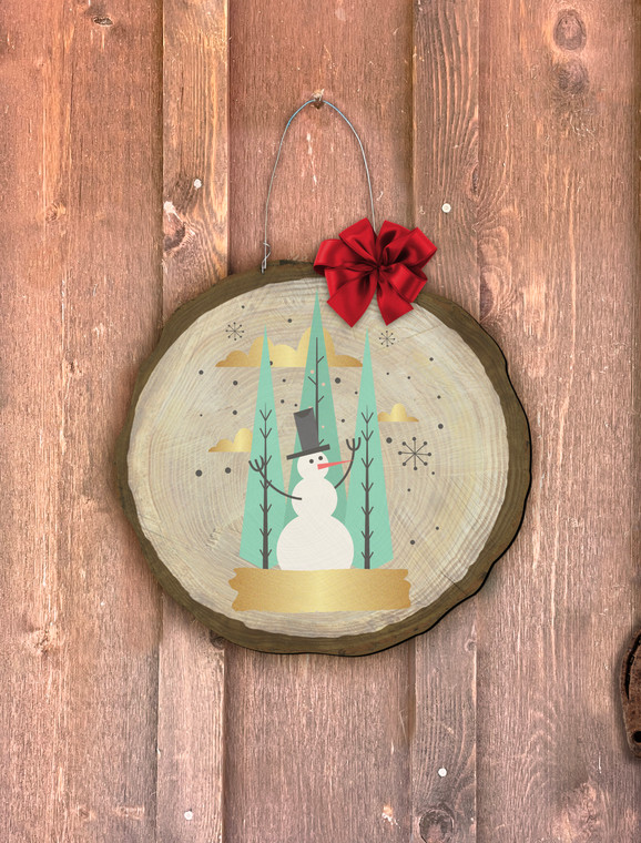 Snowman and Forest Log End Door Hanger