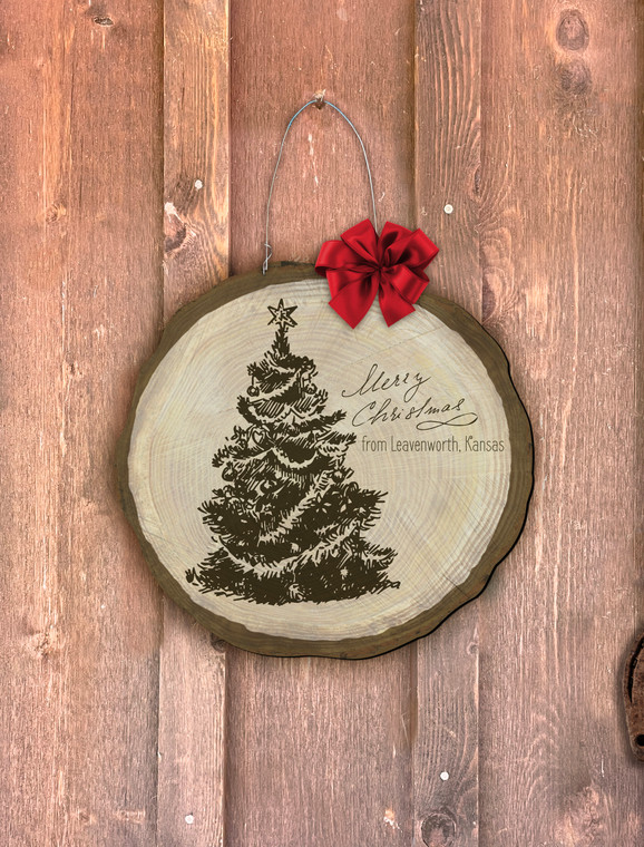 "Merry Christmas (Kansas)" Log End Door Hanger
