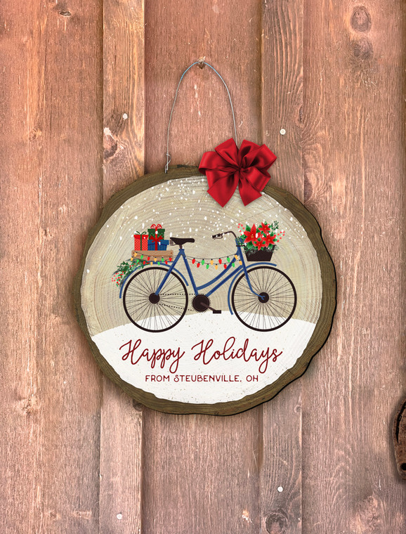 "Happy Holidays (Steubenville)" Bicycle Log End Door Hanger
