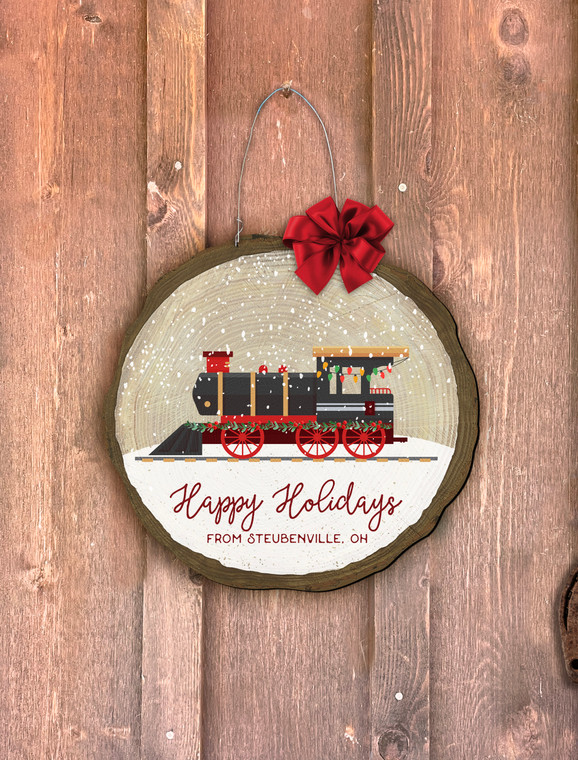 "Happy Holidays (Steubenville)" Train Log End Door Hanger