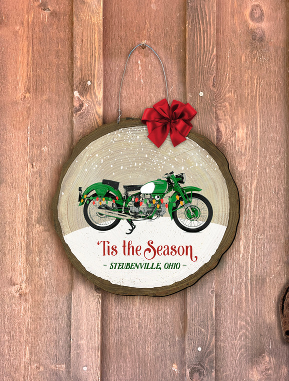 "Tis the Season (Steubenville)" Motorcycle Log End Door Hanger