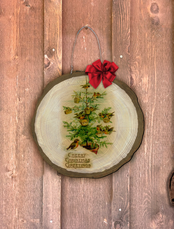 Potted Christmas Tree Log End Door Hanger