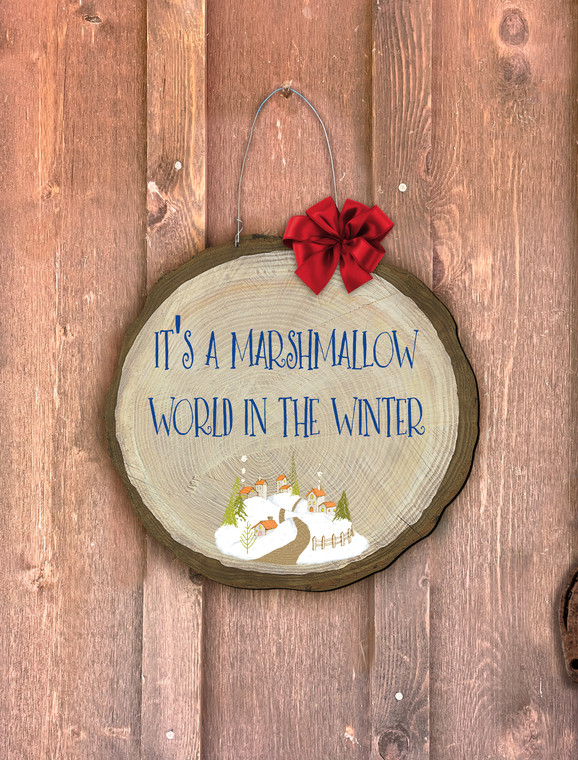 "It's a Marshmallow World" Snowy Log End Door Hanger