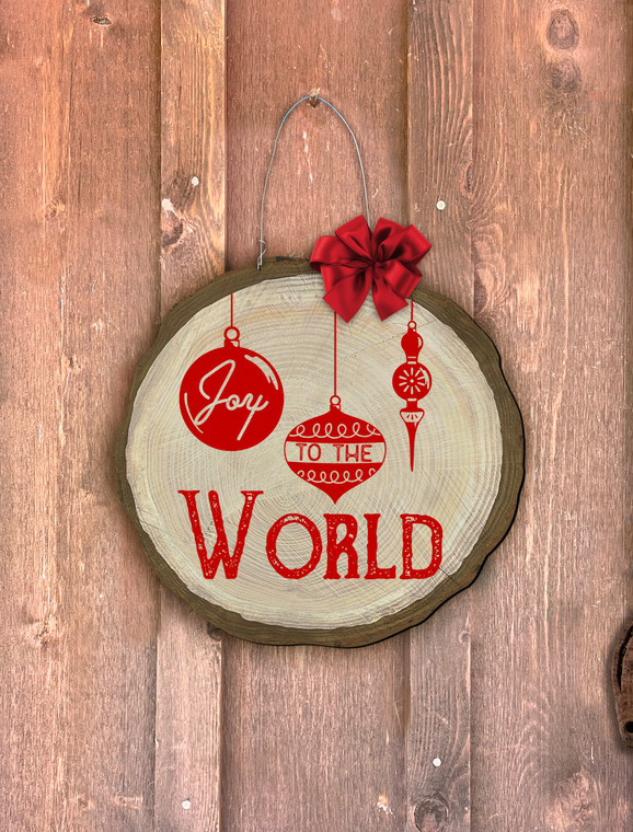 "Joy to the World" Ornament Log End Door Hanger