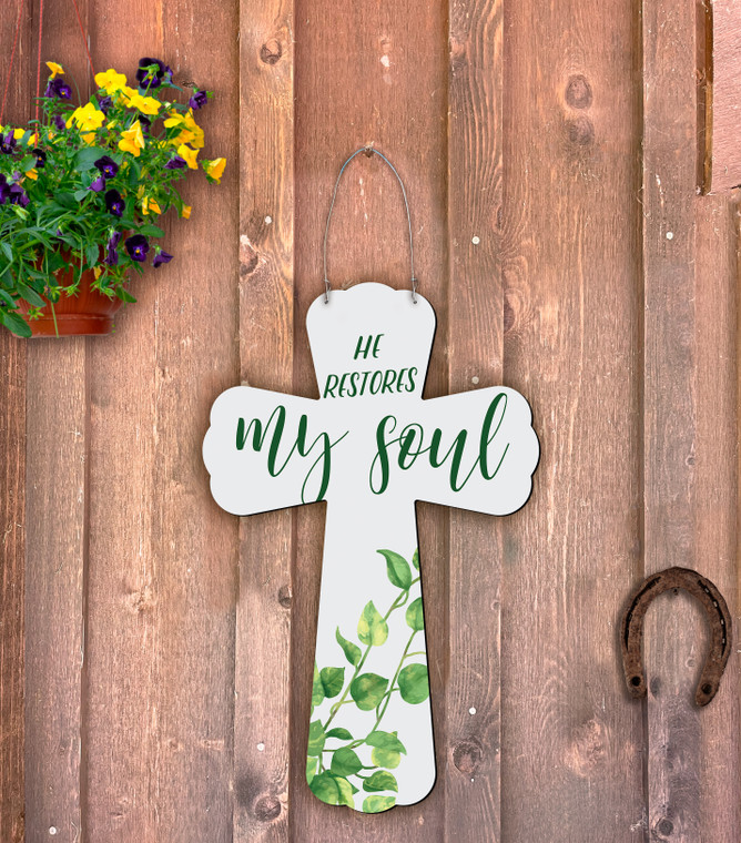 Outdoor Metal Art "He Restores My Soul" Cross Outdoor Metal Art "He Restores My Soul" Cross