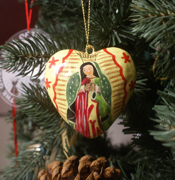 Yellow Our Lady of Guadalupe Heart Ornament