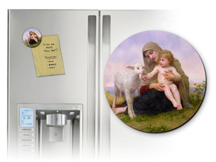 Madonna, Child, and Lamb Round Magnet