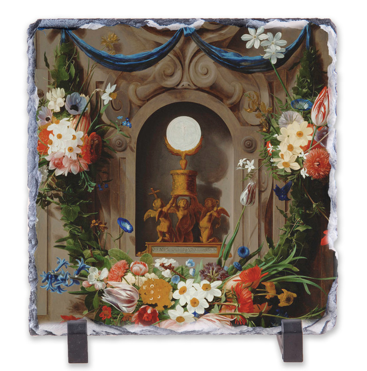 Eucharist in a Garland Square Slate Tile Eucharist in a Garland Square Slate Tile