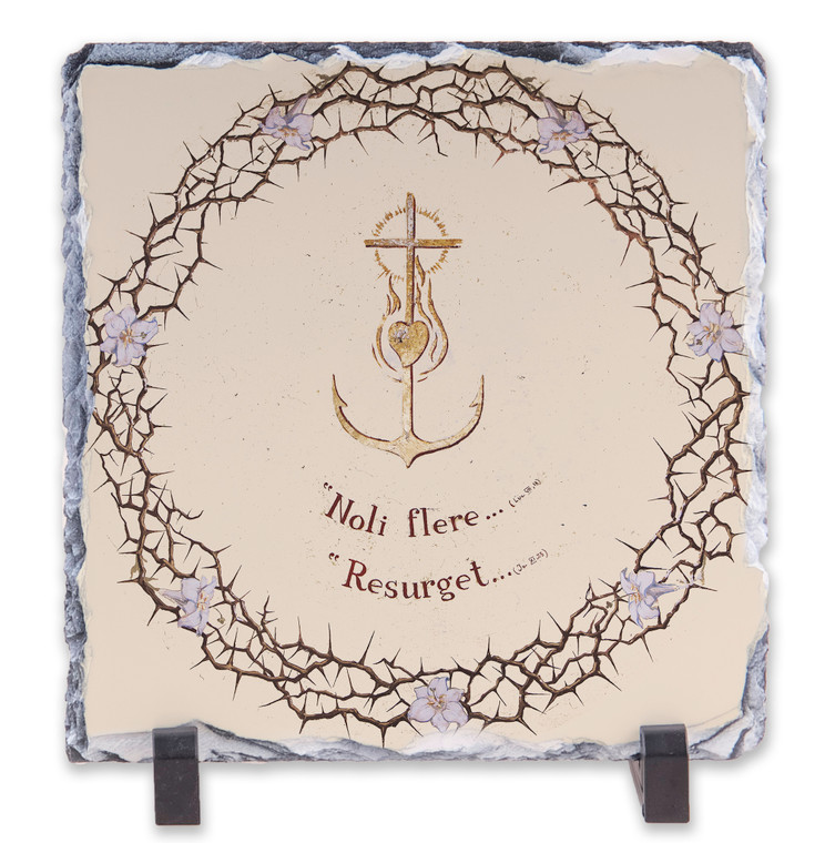 Crown Of Thorns And Anchored Cross Square Slate Tile
