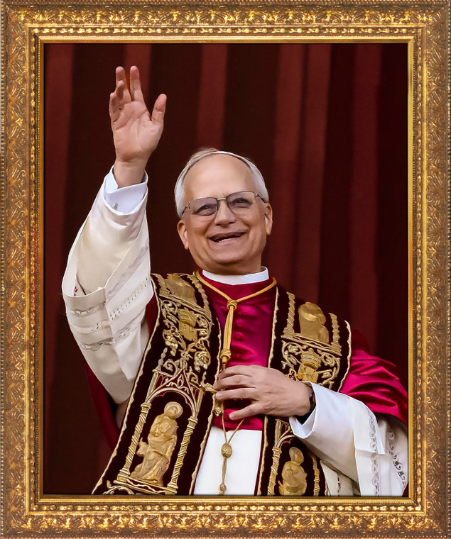 Pope Leo XIV Waving in Celebration Framed Art Pope Leo XIV Waving in Celebration Framed Art