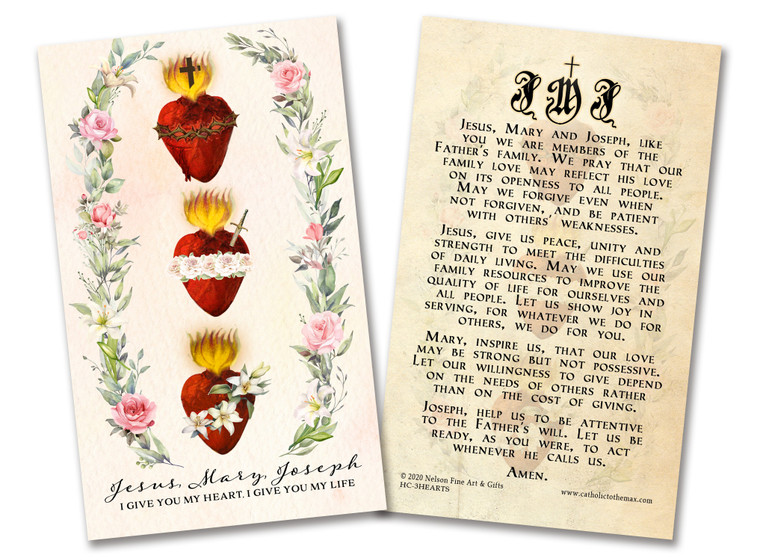 3 Hearts of the Holy Family Holy Card
