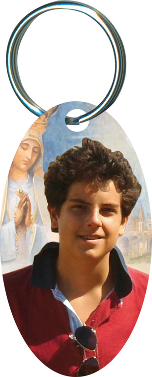 St. Carlo Acutis with Our Lady Oval Keychain