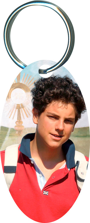 St. Carlo Acutis with the Eucharist Oval Keychain 