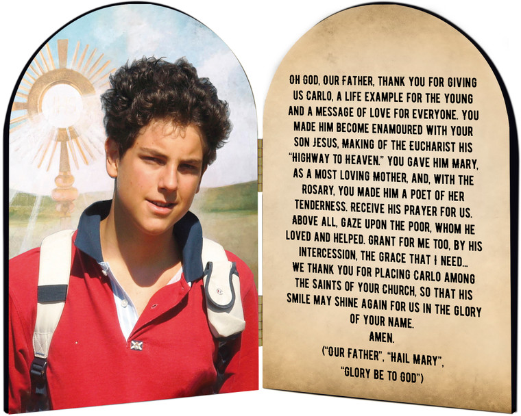 Saint Carlo Acutis with the Eucharist Arched Diptych