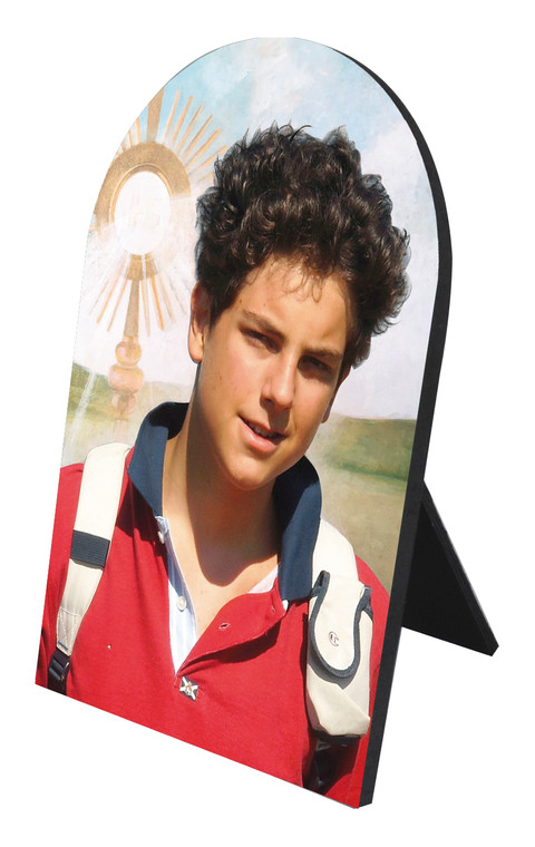 St. Carlo Acutis with the Eucharist Arched Desk Plaque