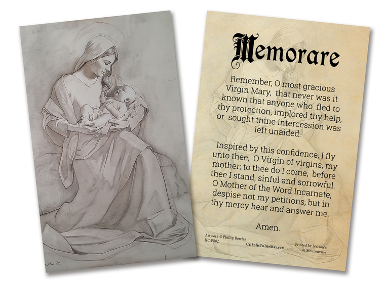 Sketch of Our Lady of St. Benedict by Phillip Bowles Holy Card