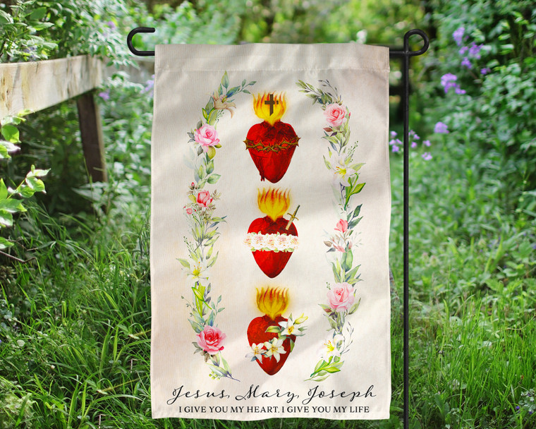 Hearts of the Holy Family Outdoor Garden Flag