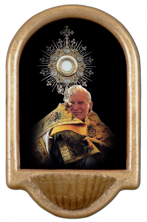 Saint John Paul the Great with Monstrance Holy Water Font Saint John Paul the Great with Monstrance Holy Water Font