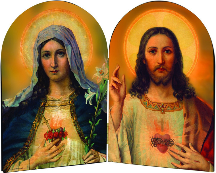 Sacred & Immaculate Hearts Arched Diptych