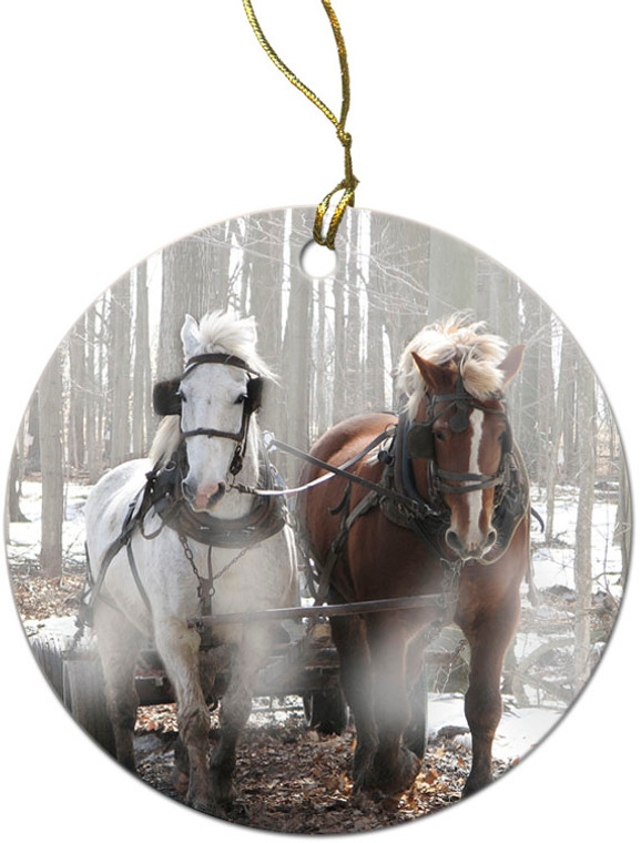 Draft Horses in Snow Ornament