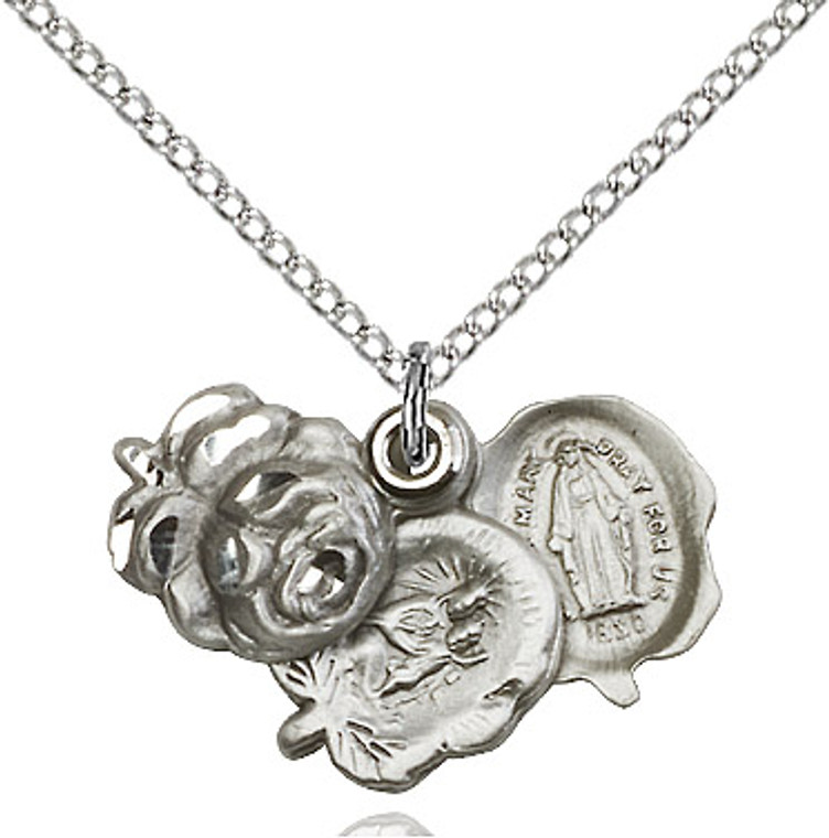 sterling silver rosebud medal on 18 inch chain