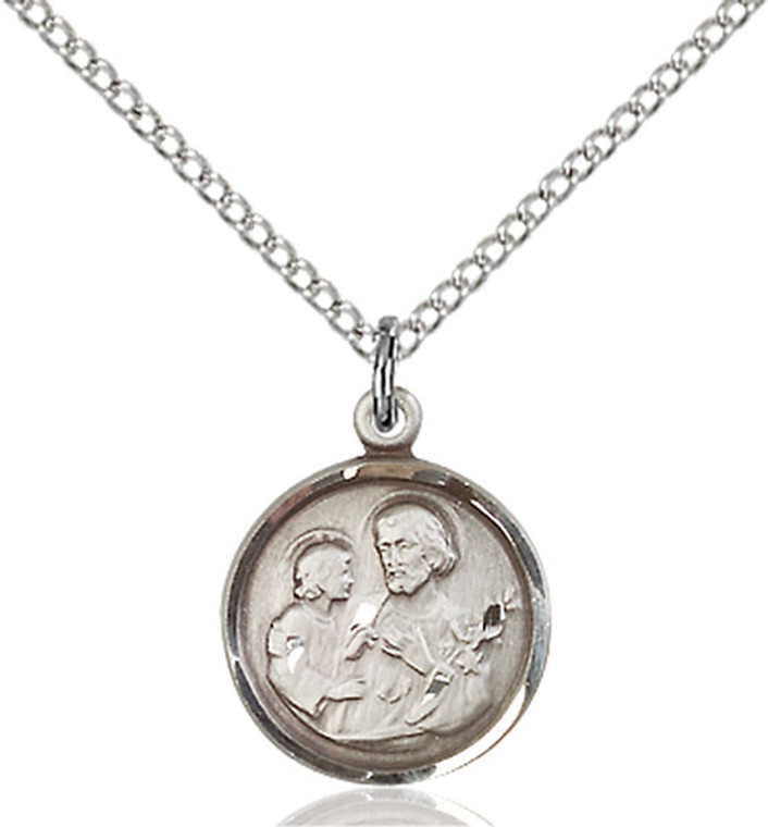 Sterling silver round medal of St. Joseph on an 18 inch stainless chain
