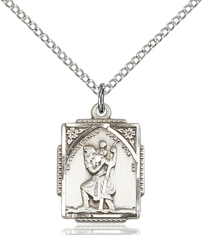 Sterling Silver St Christopher Medal Square