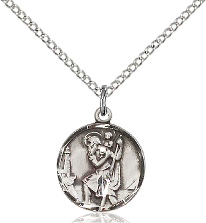 Sterling silver St. Christopher medal on an 18 inch stainless chain