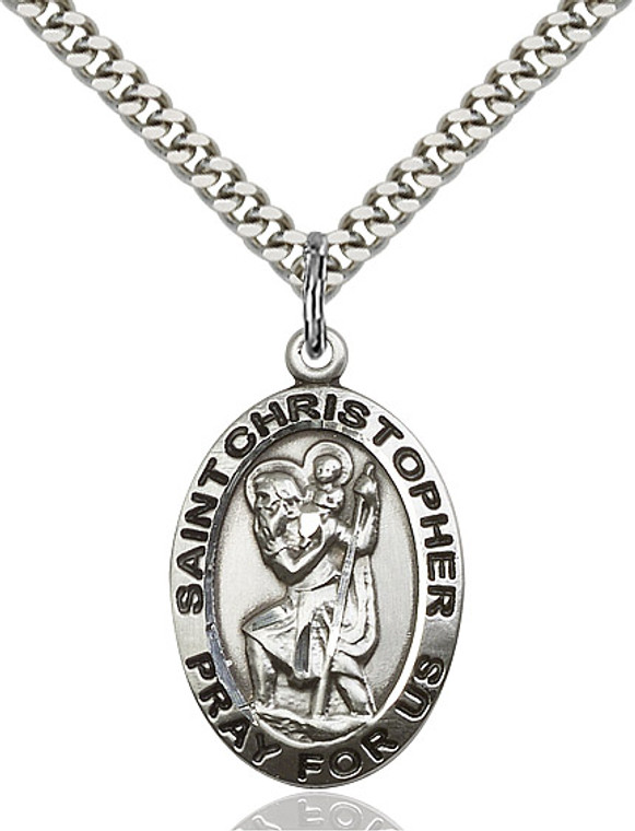 Sterling Silver St. Christopher Medal Oval D