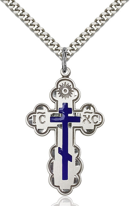 Sterling Silver Cross St. Olga Blue Large