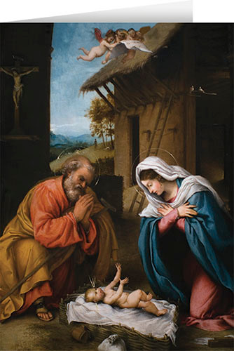 Nativity with Reaching Jesus Christmas Cards