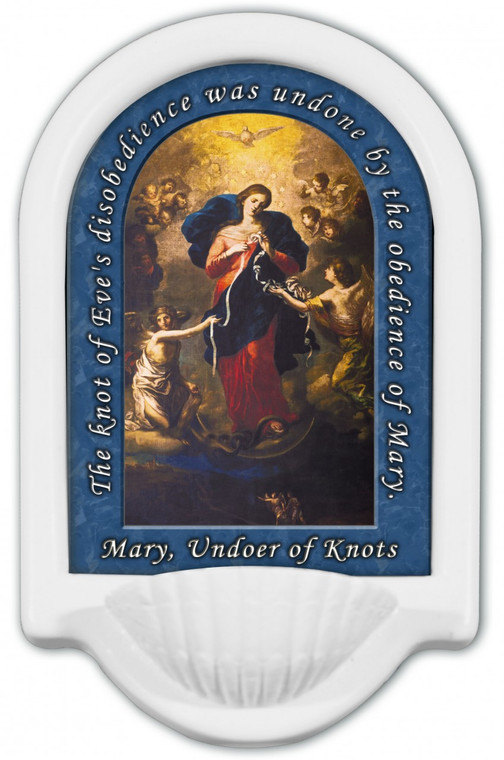 Mary Undoer of Knots with Prayer Holy Water Font