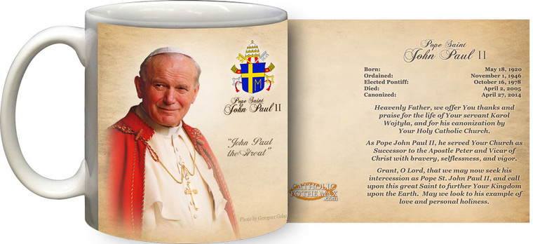 Pope John Paul II Sainthood Portrait Commemorative Prayer Mug