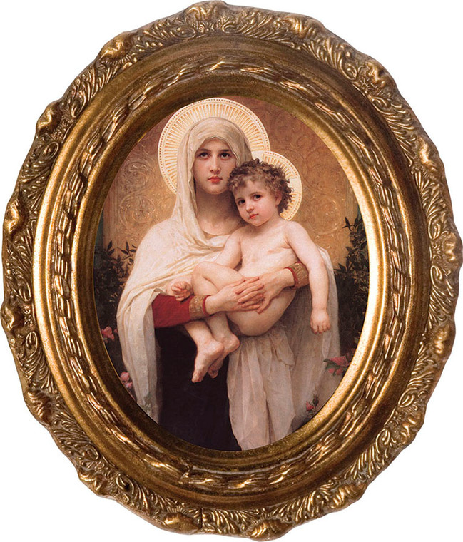 Madonna of the Roses - Oval Framed Canvas