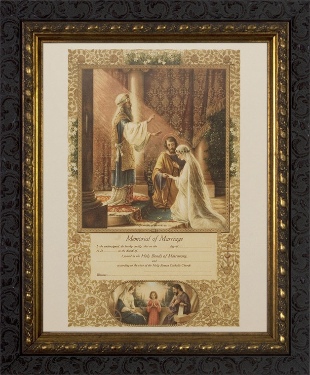 Wedding of Joseph & Mary Memorial Certificate of Marriage (From Original Lithograph) - Ornate Dark Frame