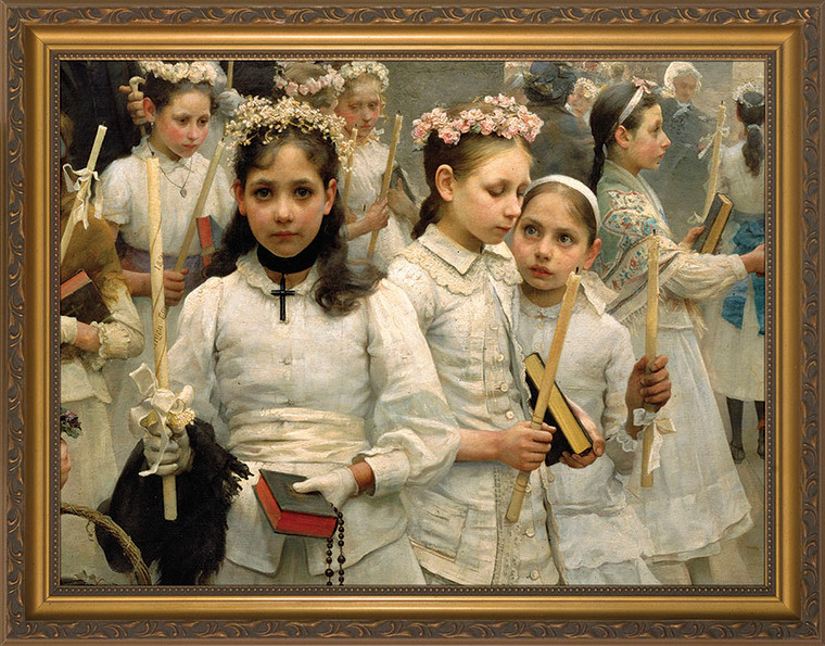 After the First Holy Communion (Detail 3 Girls) - Standard Gold Framed Art