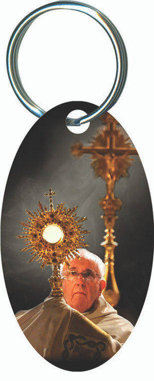Pope Francis with Monstrance Oval Keychain Pope Francis with Monstrance Oval Keychain