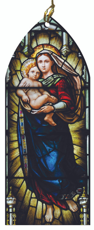 Madonna and Child Stained Glass Wood Ornament