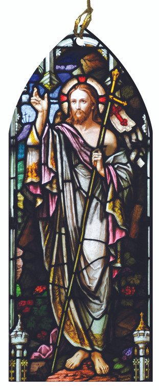 Risen Christ Stained Glass Wood Ornament