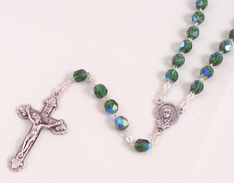 Green 6mm Emerald Glass Bead Rosary