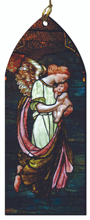 Guardian Angel Protecting Child Stained Glass Wood Ornament