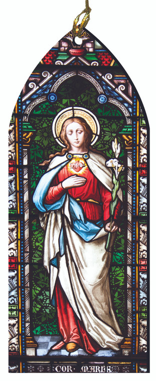 Immaculate Heart of Mary Stained Glass Wood Ornament